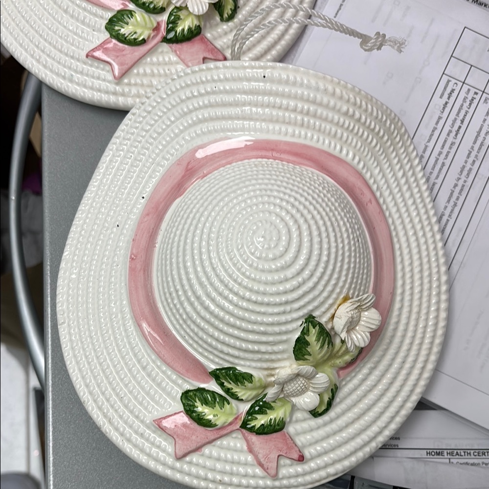 COPY - Home Essentials Pink and White Wall Decor Hat with Floral Accents-NWOT-2